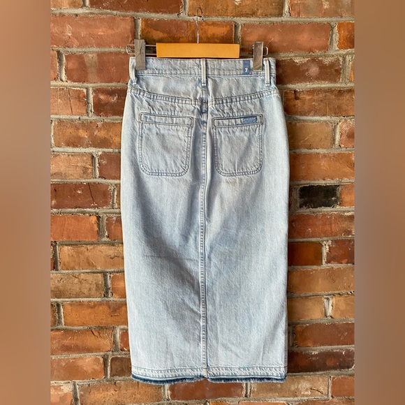 7 FOR ALL MANKIND denim jean midi skirt light-wash front slit size 24 - Picture 2 of 9